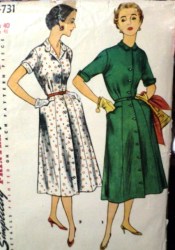 4731 SIMPLICITY 1954 BUTTON DOWN COLLAR FLARE POCKET DRESS PATTERN 40''B